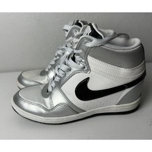 Nike Force, Sky High, Hidden Wedge, White Metallic Silver Sneakers Size 7.5